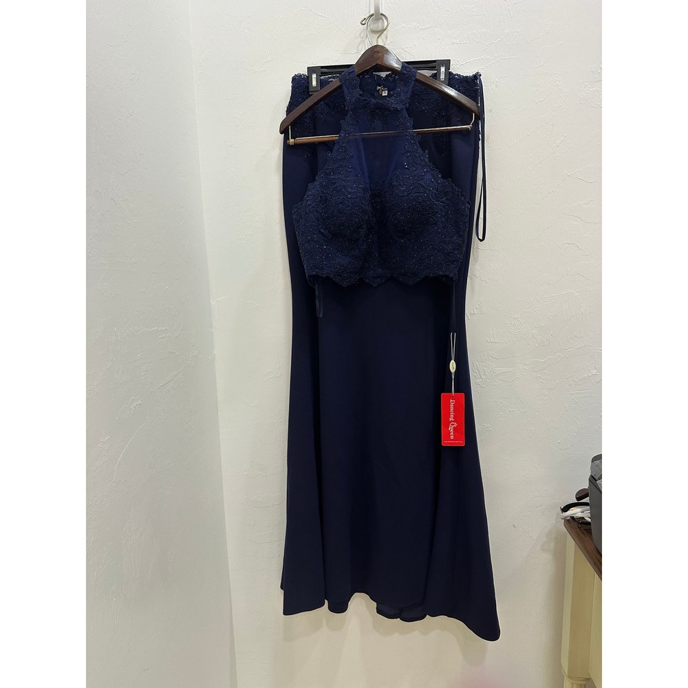 Dancing Queen‎ Navy Blue 2 Piece Lace Halter Prom Gown Set XL #2356
